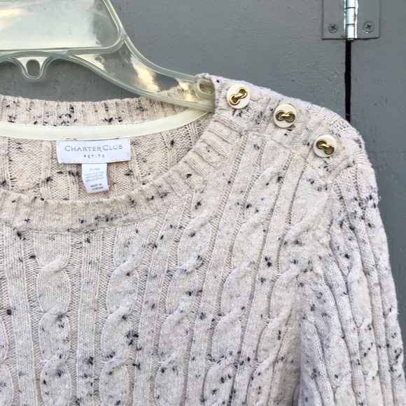 Charter Club Cream Crew Neck Sweater with Cable Knit - Picture 3 of 11